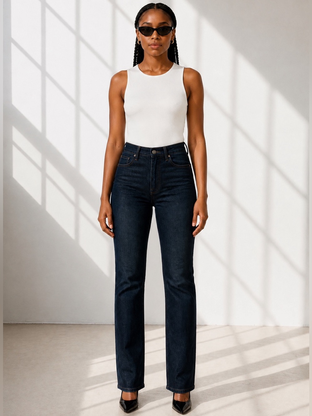 Tahari White Ribbed Scoop Tank Top